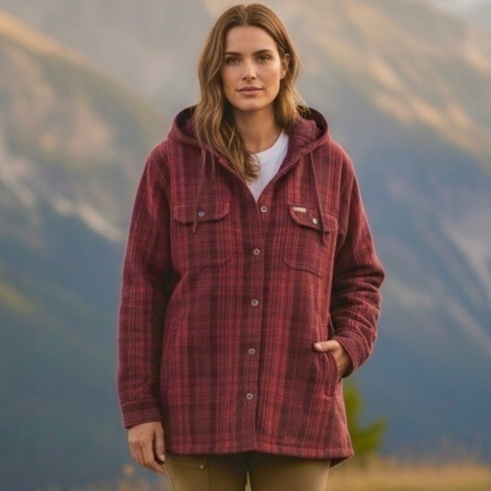 Ariat Rebar Women's Flannel Shirt Jacket XL Rosewood Plaid Hooded Full Lined NWT